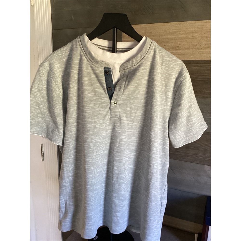 Method Henley Shirt Mens Medium Pullover‎ Short Sleeve Gray Casual